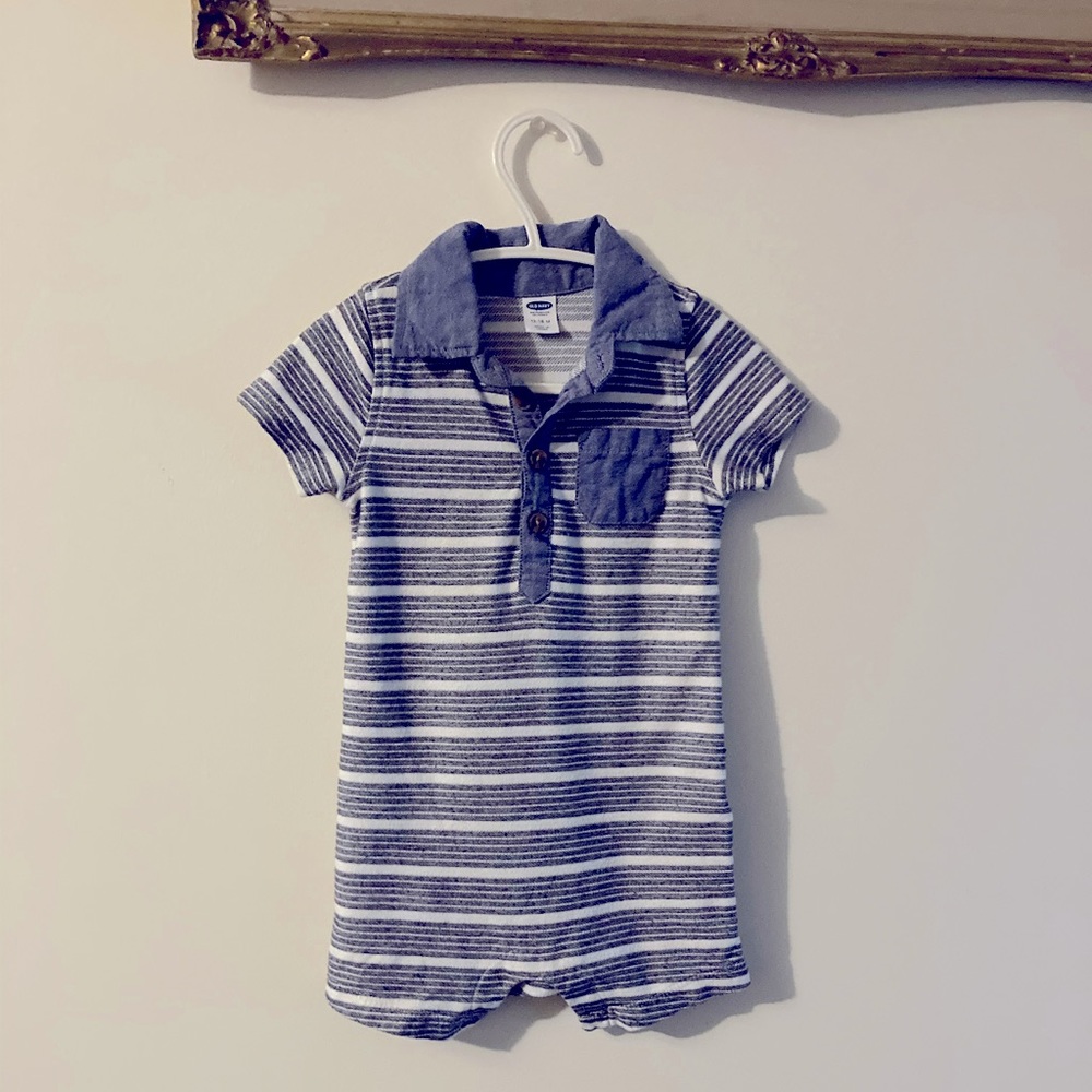 Old Navy Blue & White Striped Romper Toddler Boy Size 12 - 18 Months